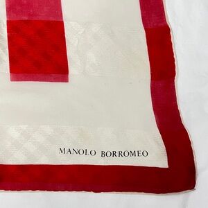 MANOLO BORROMEO Red And Cream Women’s Silk Scarf 33"/33" G.C